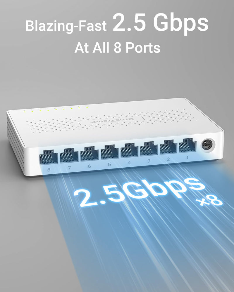BrosTrend 8 Port 2.5G Network Switch, Unmanaged Ethernet Switch Multi-Gigabit + 2.5Gb Network Card, PCIe Network Adapter RJ45 NIC
