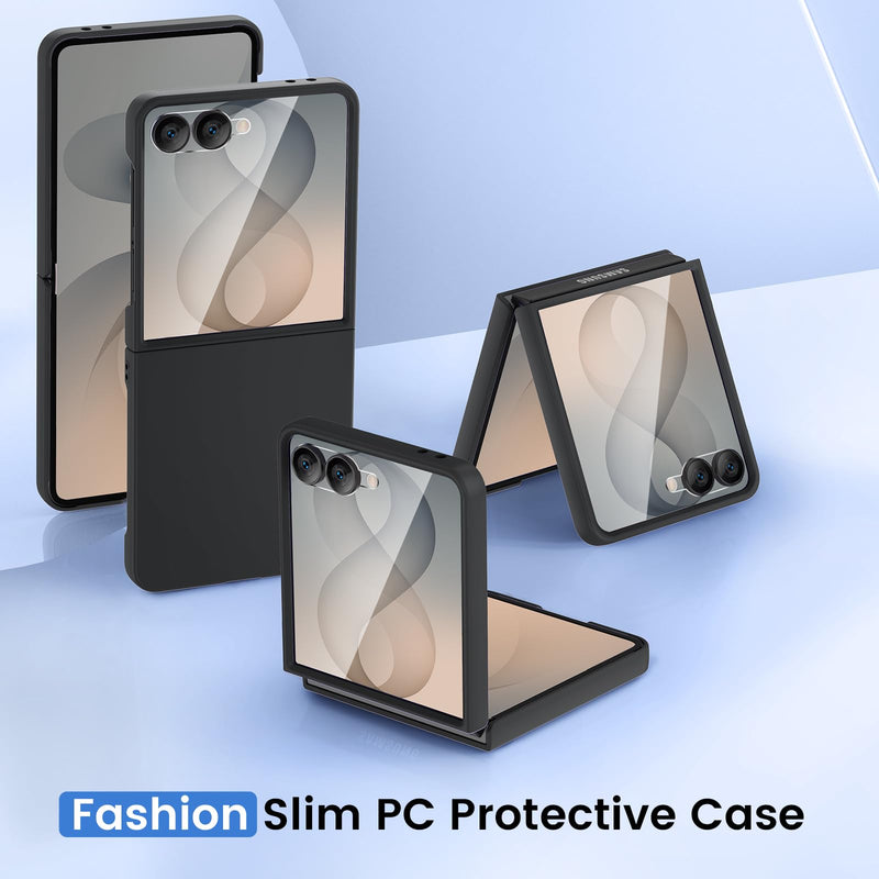 Ruky for Z Flip 8 Case, with Built-in Screen Protector, Black | Support Wireless Charging Hard PC Ultra-Thin Full Body Protective Phone Case for Samsung Galaxy Z Flip 8, Black A-Black Galaxy Z Flip 8 Case