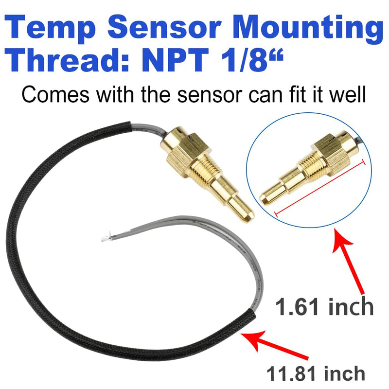 WATERWICH 2" 52mm Water Temperature Gauge Kit Fahrenheit & Celsius Blue for Car Truck Marine Vehicle Automotive