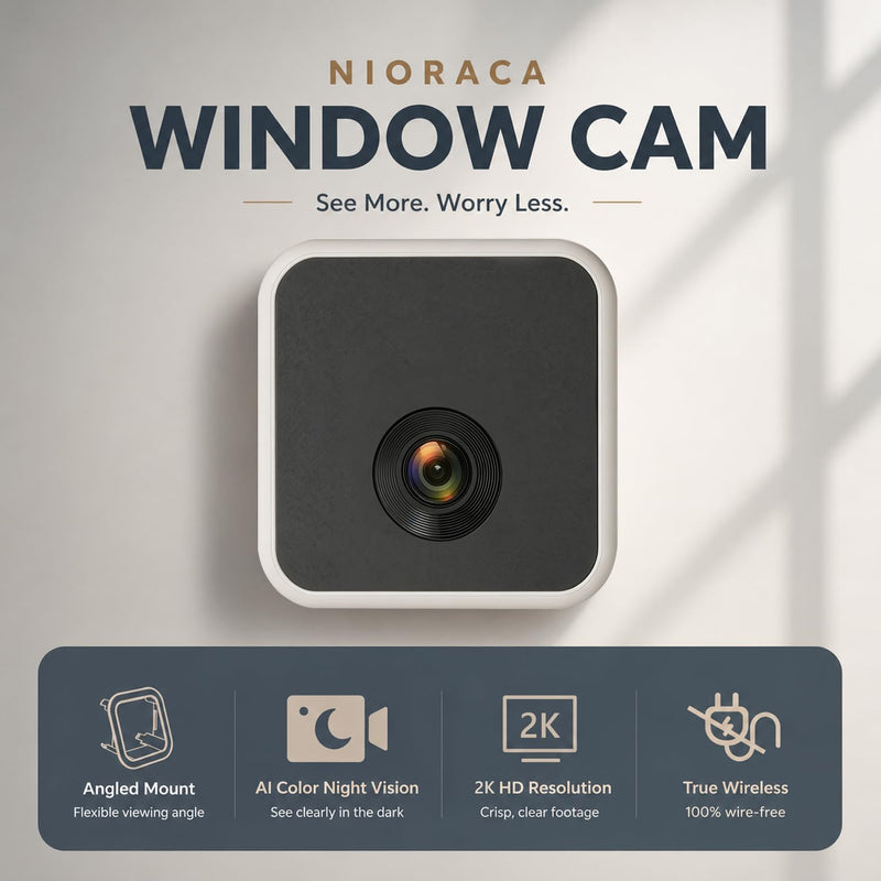 2K Wireless Window Cameras for Home Security, 6s Pre-Roll | Battery Powered, 2.4/5GHz WiFi, Color Night Vision, AI Person Detection, Anti-Glare, Indoor Cameras for Home Security 1 Pack-White