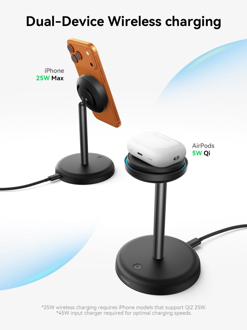 Magnetic Charging Stand Qi2 25W Fast Charging with Cooling Fan | 35W USB-C adapter and 5ft cable included.LED light,For iPhone 17-12 Series&Galaxy S26-S25, ideal for home,office,bedside use With 35W Adapter&Cable