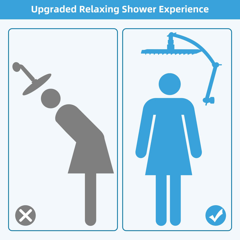 Hibbent Shower Head Extension Arm,16" Solid Brass Adjustable Extender with Lock Joint, Standard 1/2", Rise or Lower Rainfall and Fixed Shower Head,Height/Angle Adjustable Extension Arm, Brushed Nickel 16 Inch