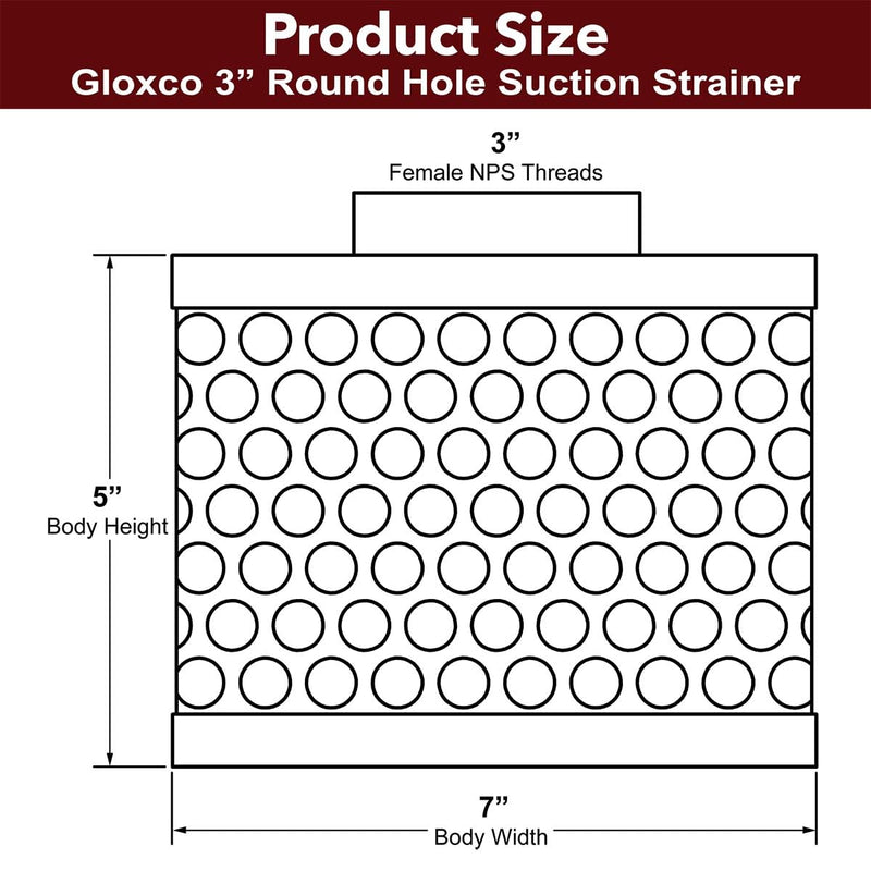 Gloxco 3" Suction Strainer, Round Hole, Zinc Plated Steel (STR-RH300) 3" Connection