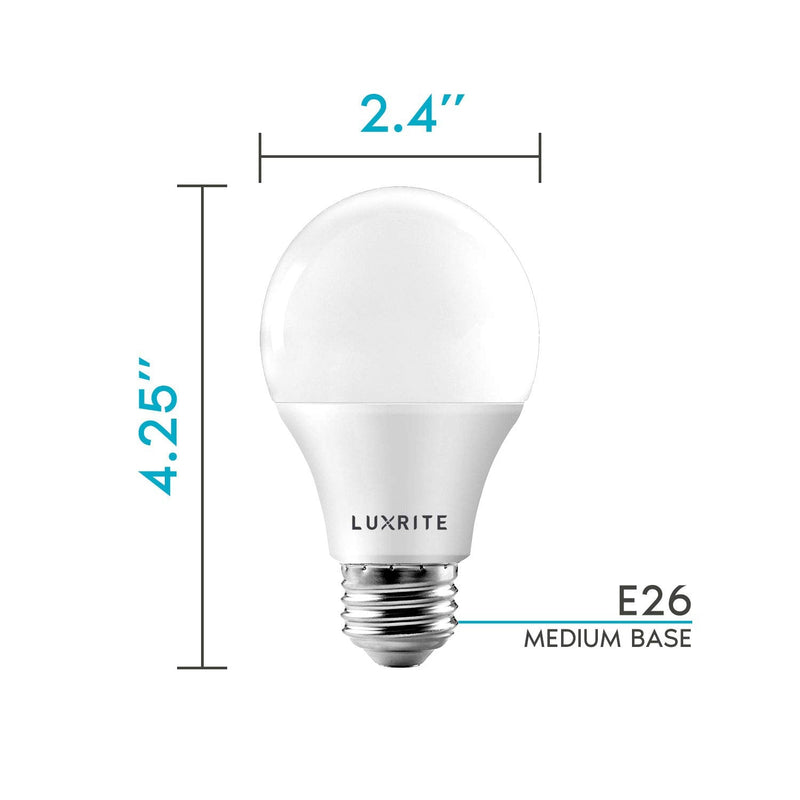 LUXRITE A19 LED Light Bulb 60W Equivalent, 5000K Bright White Dimmable, 800 Lumens, Standard LED Bulb 9W, E26 Base, Energy Star, Enclosed Fixture Rated, Perfect for Lamps and Home Lighting (12 Pack) 12 Count (Pack of 1) 5000k (Bright White)
