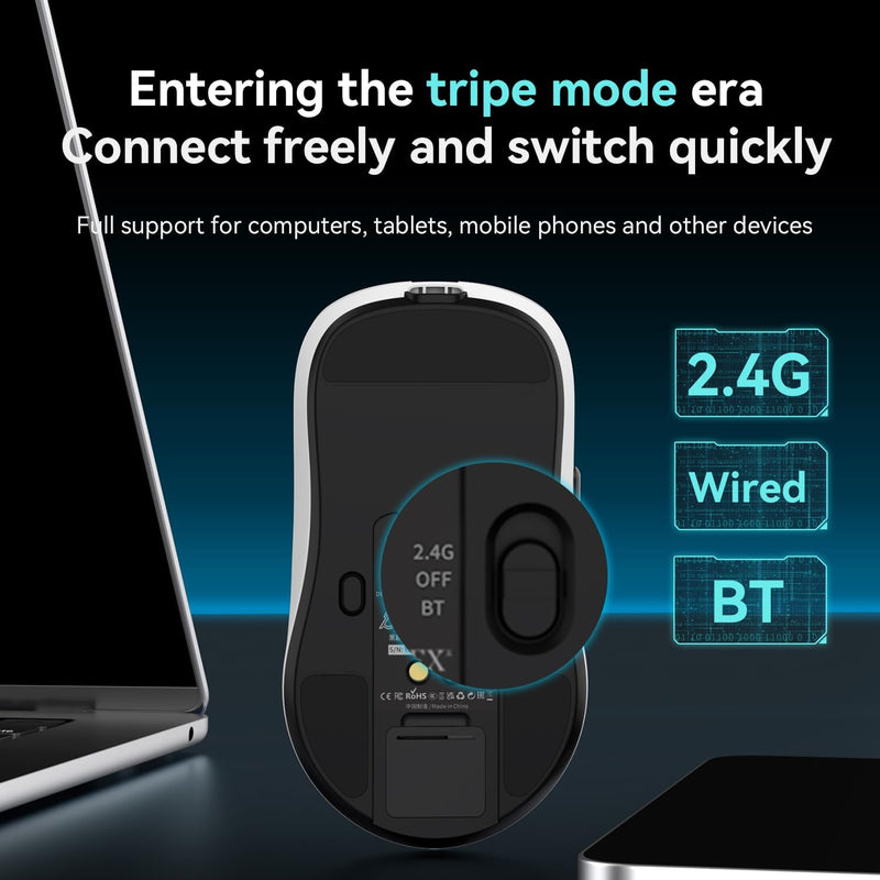 DAIDAI AJAZZ AJ159P MC Wireless Gaming Mouse, Equipped with PAW3311 Sensor, 12K DPI, 2.4G/USB-C/BT, 400 mAh Battery, Ultra-Light 56 g Design, RGB Backlight Effects, Compatible with PC and Mac, Black