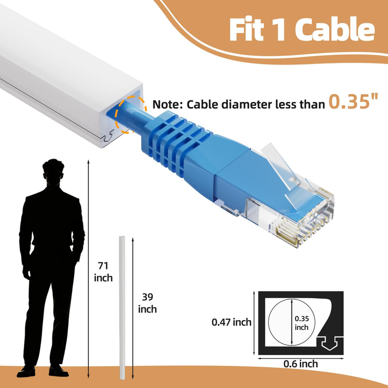 Kneelisa 39inch Silicone Single Cord Hider for Wall,Dia.<3/8",Flexible | Mini Cord Cover Raceway with Side Slot,Small Wire Concealer for One Cable-Cuttable & Bendable,Child & Pet Safe,White White Regular-39Inch
