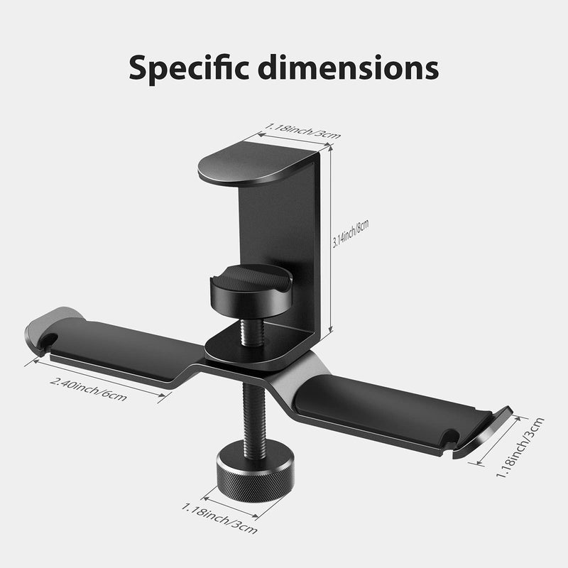 Dual Headphone Stand Hanger Under Desk, 360 Degree Rotating PC Gaming Headset Holder Aluminum Clamp Hook Space Save Mount, Universal Fit All Headphones, Black