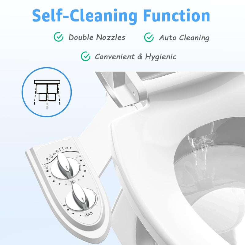 Aünsffer Bidet Toilet Attachment,Non-Electric 3 Wash Modes, Adjustable Water Pressure, Cold Water, White