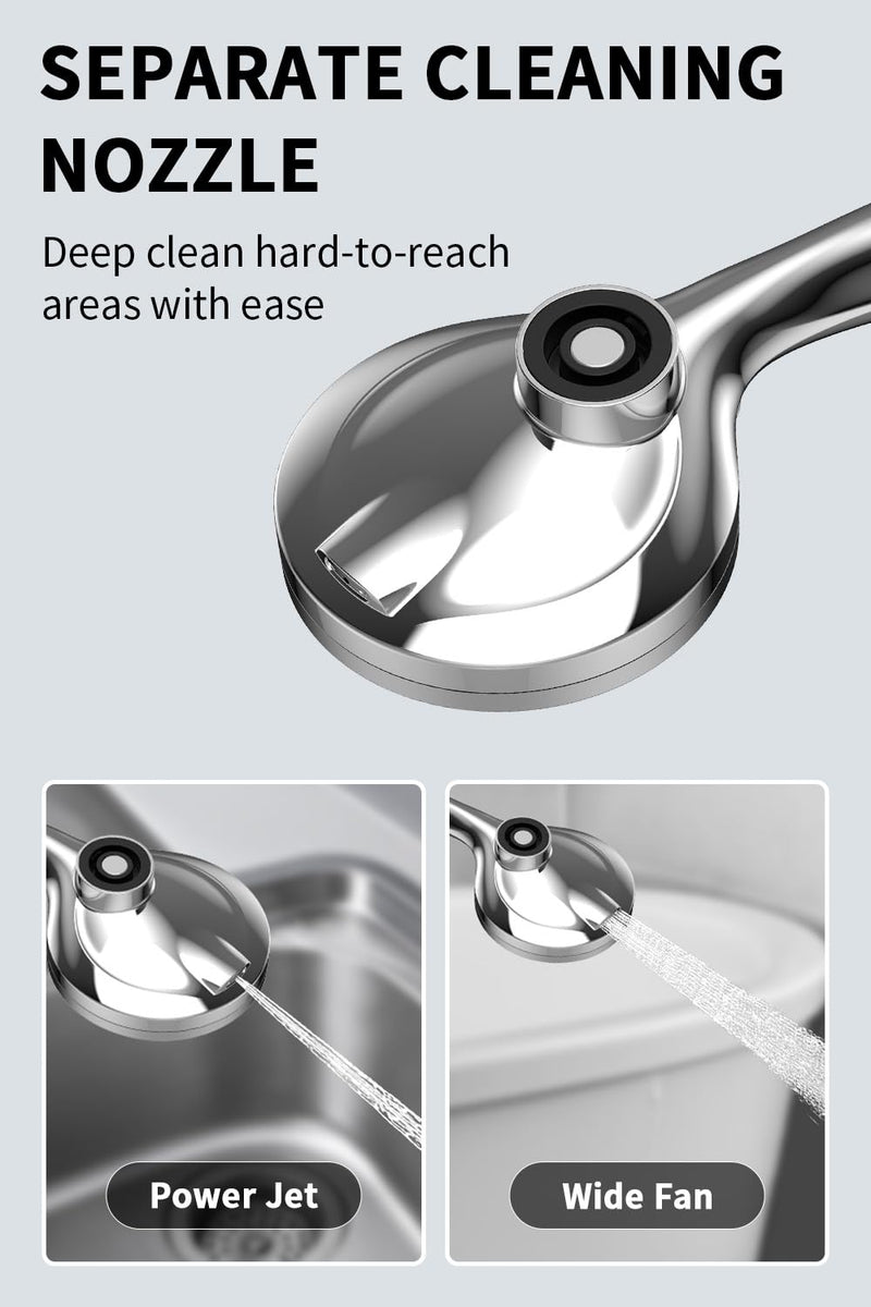 Magnetic Shower Head with Handheld - 10 Spray Modes High Pressure Filtered Showerhead, Detachable Magnetic Mount, Built-in WaterFilter, Extra Cleaning Nozzle, Chrome Silver