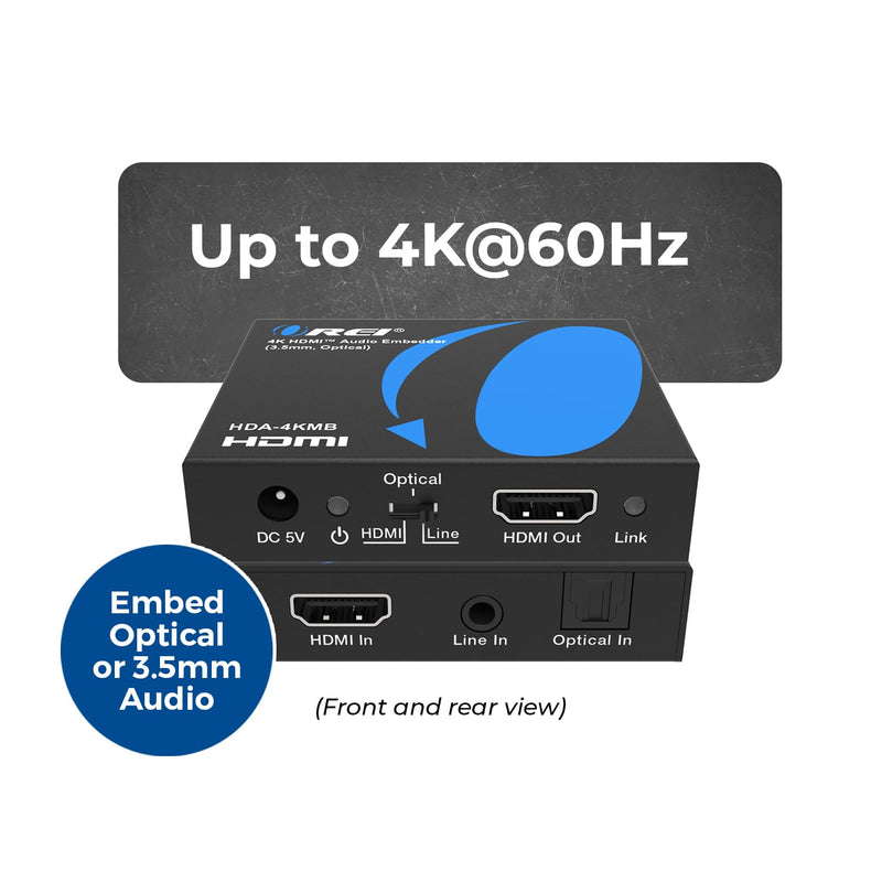 OREI 4K HDMI Audio Embedder, Audio Embedder Inserter Digital Analog Audi + DVI to HDMI Support TOSLINK Optical 3.5mm Jack AUX Sound Input 4K60Hz 18Gbps HDR HDCP2.2