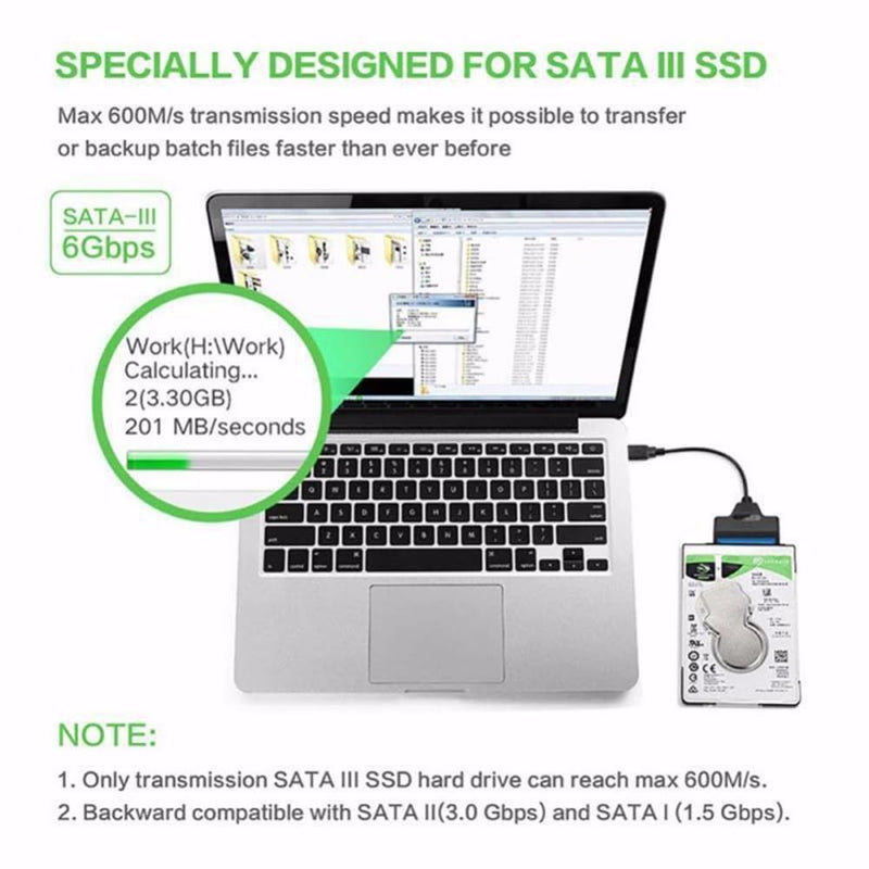 SATA to USB 3.0 Cable, USB to SATA III Hard Drive Adapter for 2.5 Inch SSD & HDD Data Transfer, Support UASP