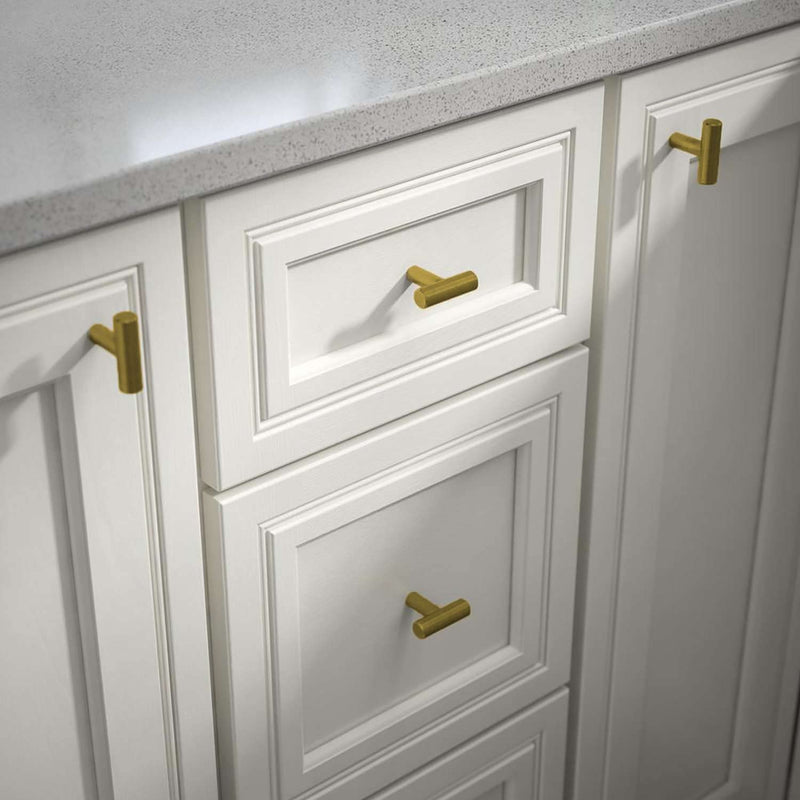 Modket 10 Pack Euro Round Cabinet Handles Pulls 304 Stainless Steel 2" Knob, Brushed Gold, 10-Packs
