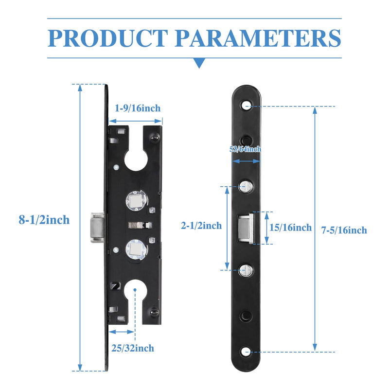 2 Point Bolt Mortise Lock Set Storm Door Fits Pella Handleset, Storm Door Lock Replacement Parts, Black Face Plate