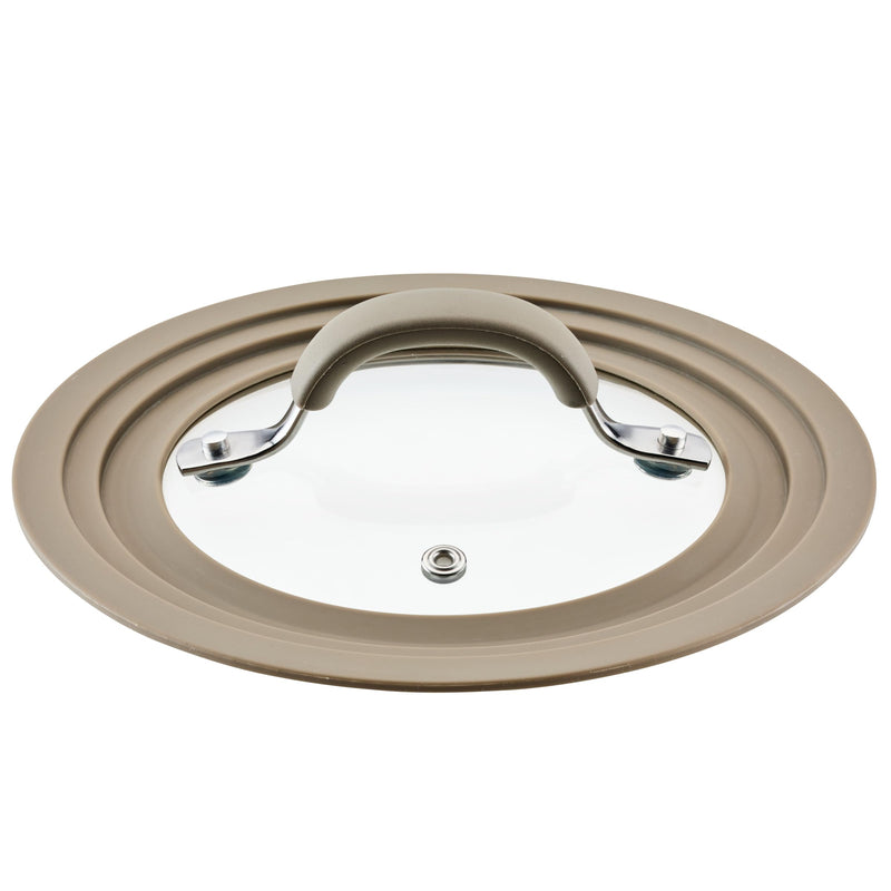 Rachael Ray Cook + Create Universal Silicone-Rimmed Glass Lid, 8.5-Inch, Taupe