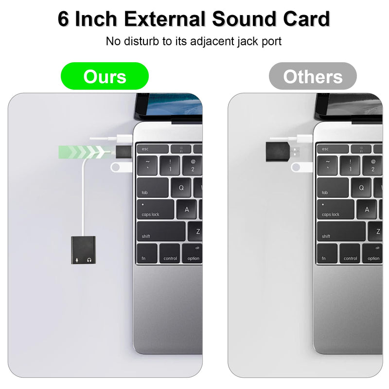 USB Audio Adapter, External Sound Card for PC and Laptop，USB Microphone Adapter to 3.5mm(1/8 inch) for Headphone, Speaker and Microphone Jack, Plug and Play