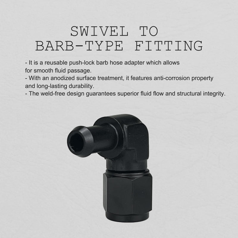 8AN Female to 3/8 Barb 90 Degree Hose Fitting Adapter Swivel Aluminum Black, Pack of 2 8AN to 3/8"