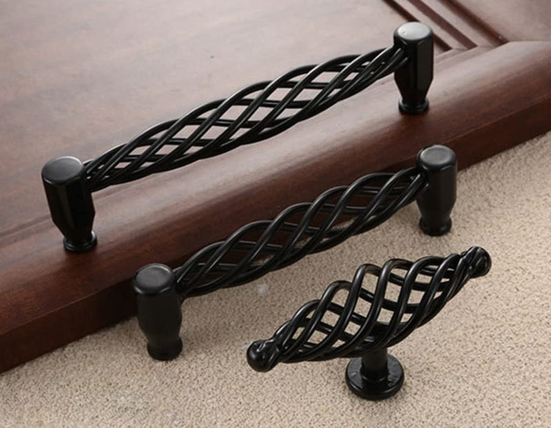 2 Pack Birdcage Cabinet Pulls Matte Black Bronze Metal Oval Nest Twist Kitchen Cupboard Handles Retro Birdcage Cabinet Handles Vintage Brass Cabinet Knob Drawer Hardware (160 mm, Black (B)) 160 mm Black (B)