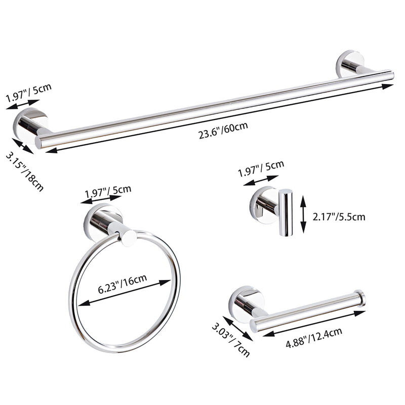 Chrome Bathroom Hardware Set 5 Piece with Towel Racks for Bathroom, SUS304 Stainless Steel Bath Towel Bar Set, 24 Inch Wall Mounted Accessories Kit… Chrome