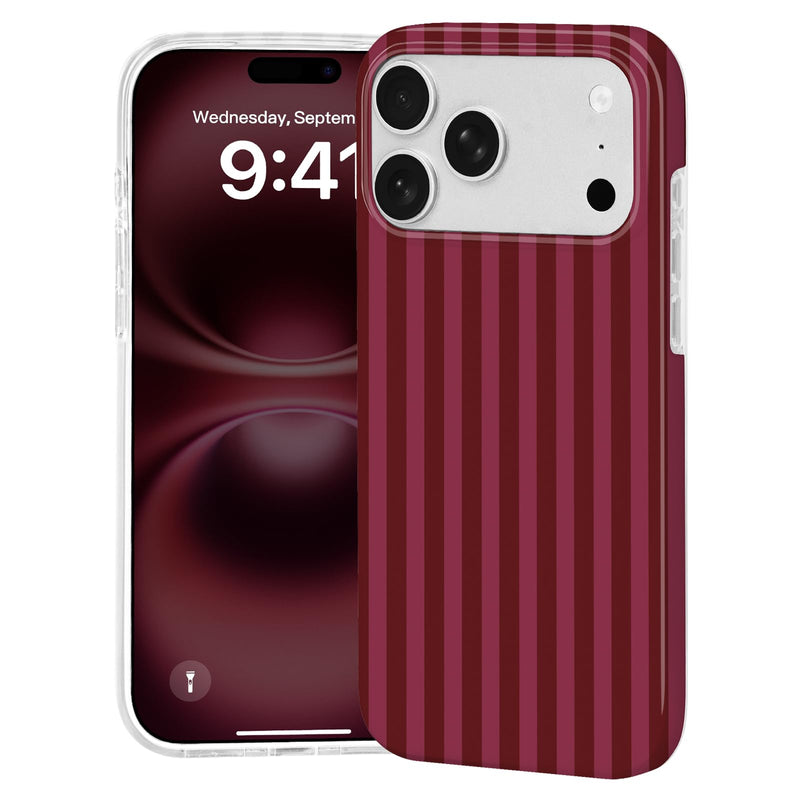 Aurorastar for iPhone 17 Pro Cute Burgundy Striped Soft Phone Case | Soft TPU Thin Slim Shockproof Protective Aesthetic Kawaii Summer Simple Cases for Women Girls, Burgundy Stripes