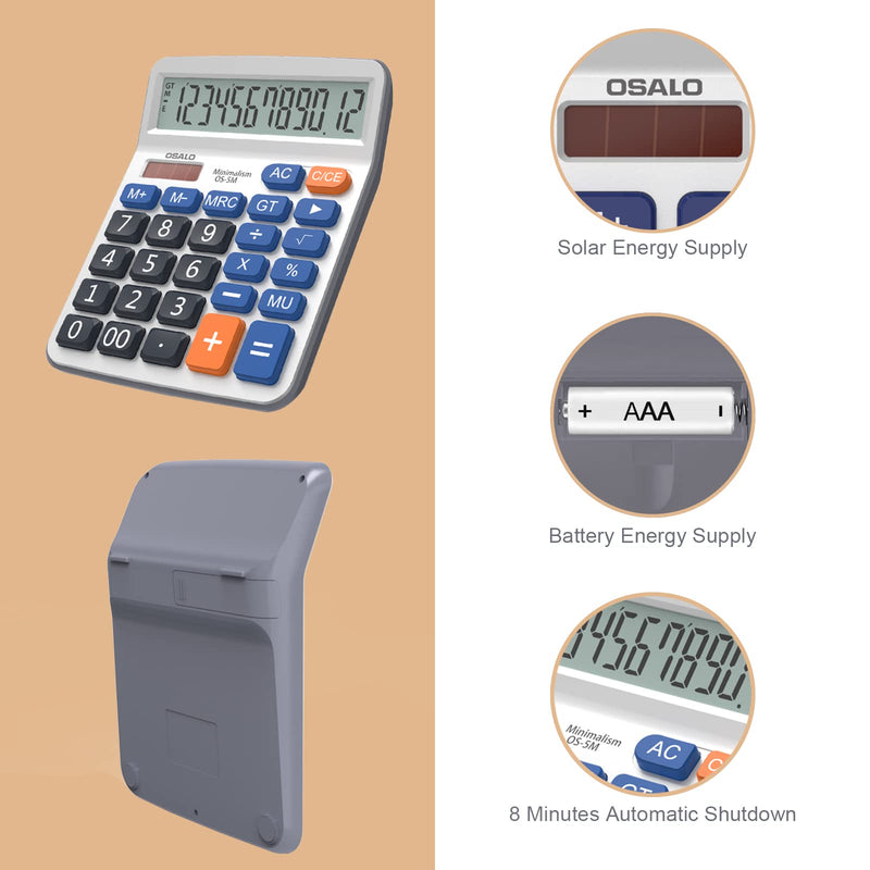 Desktop Calculator and Mesh Zipper Pouch Bundle, 5pcs Size Lightweight Nylon File Folders, 5In Clear LCD Display Auto Sleep Calculator
