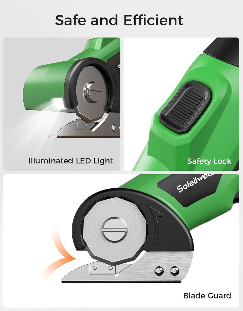 Cardboard Cutter, Rechargeable Cordless Electric Scissors, 4V Upgrade Motor Electric Box Cutter with 2 Blades, Safety Lock & LED Light, Powerful Cutting for Cardboard Box, Plastic, Leather Green