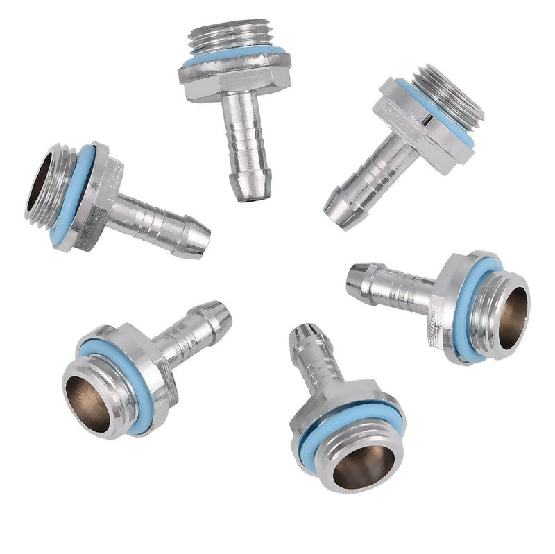 G1/4 Barb Fitting Adapter, Water Cooling Barb, Tubing Hose Barb to Pipe Fittings Connect for Computer PC Water Cooling System Replacement, 6 PCS(11mm)
