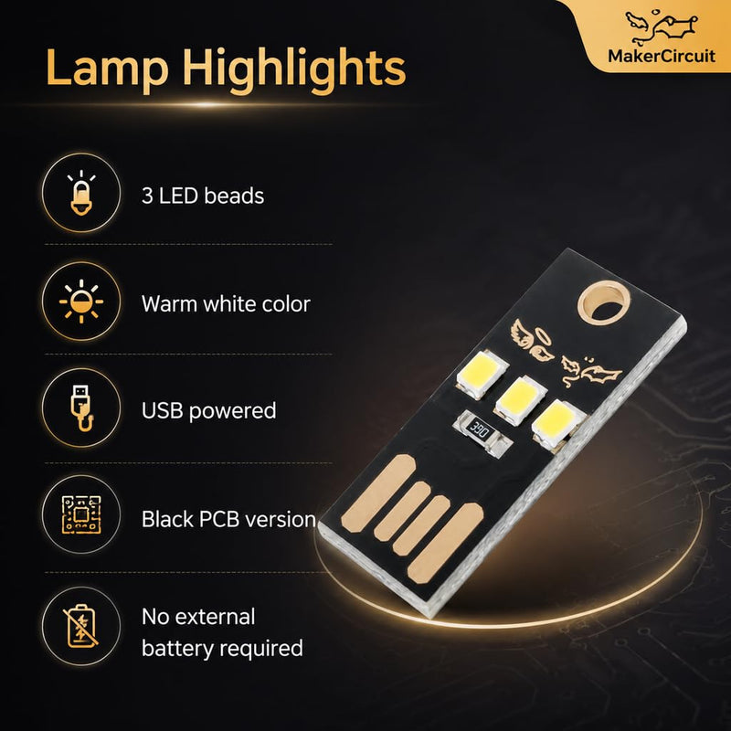 10pcs Warm White USB 3-LED Light Module, Black PCB Mini USB Lamp for Laptop Keyboard, Power Bank, Reading and Travel Use USB-3LED-3-Warm white