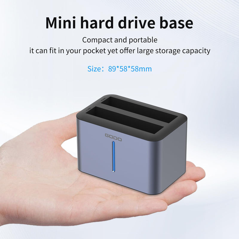 GODO USB 3.0 to SATA I/II/III RGB Dual-Bay Aluminum External Hard Drive Enclosure, Compatible with 2.5-inch SATA HDDs and SSDs, Supports up to 2×8TB Drives