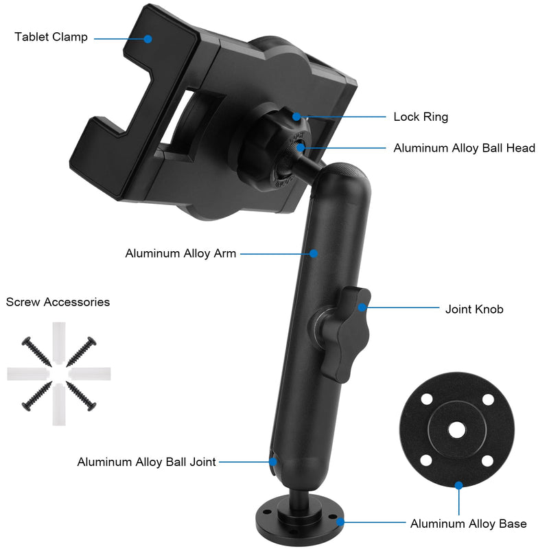 Tablet Holder Drilling Base iPad Mount for Desk/Truck/Car/Lorry/Boat/Vehicles Dashboard,360° Adjustable Aluminum Alloy Stand,Compatible with 4.7~12.9" iPad/e-Reader/Drivesmart GPS/iPhone Wall Mount Tablet Holder
