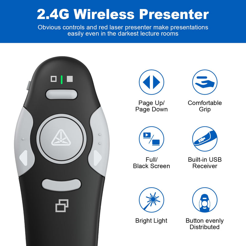 QUI 2 Pack Presentation Clicker, Wireless Presenter Remote Clicker for PowerPoint, Slide Advancer for Mac, Windows, Google Slide, Keynote (USB Type-c, Black Pink) USB Type-c