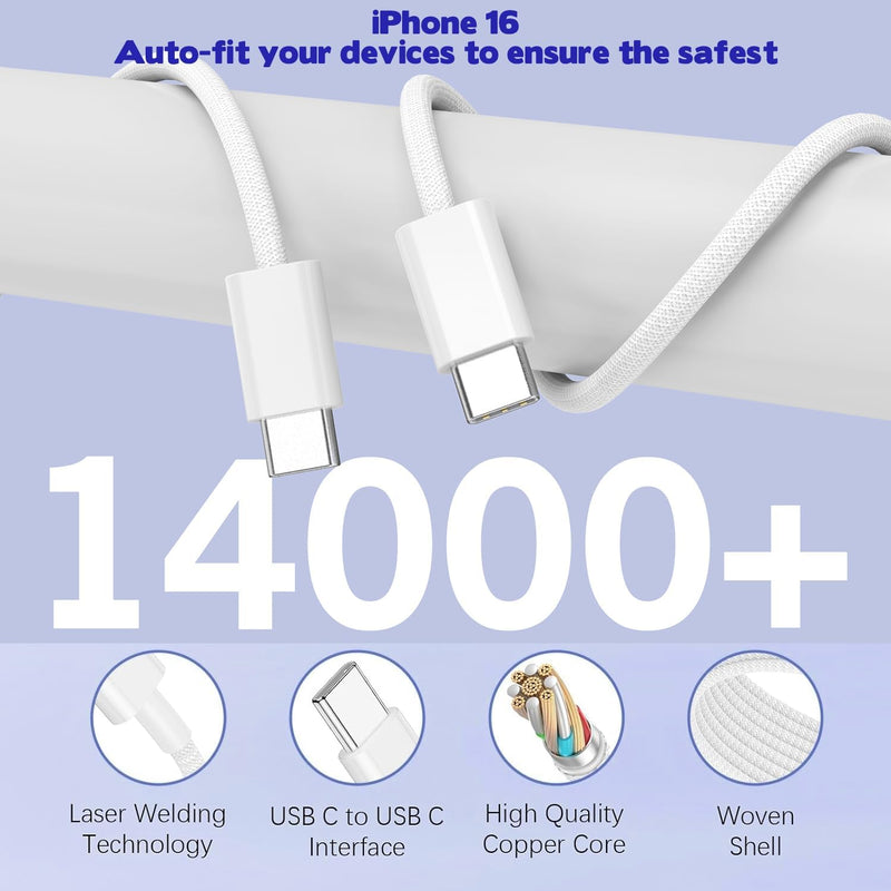 iPhone 17/16 Fast Charger Block,2 Pack 60W USB Charging Block 5-Port Charge Adapter for Apple iPhone Charger with 6FT USB C Woven Fast Charging Cable for iPhone17/16e/16Pro/15ProMax, iPad Pro/Air/Mini