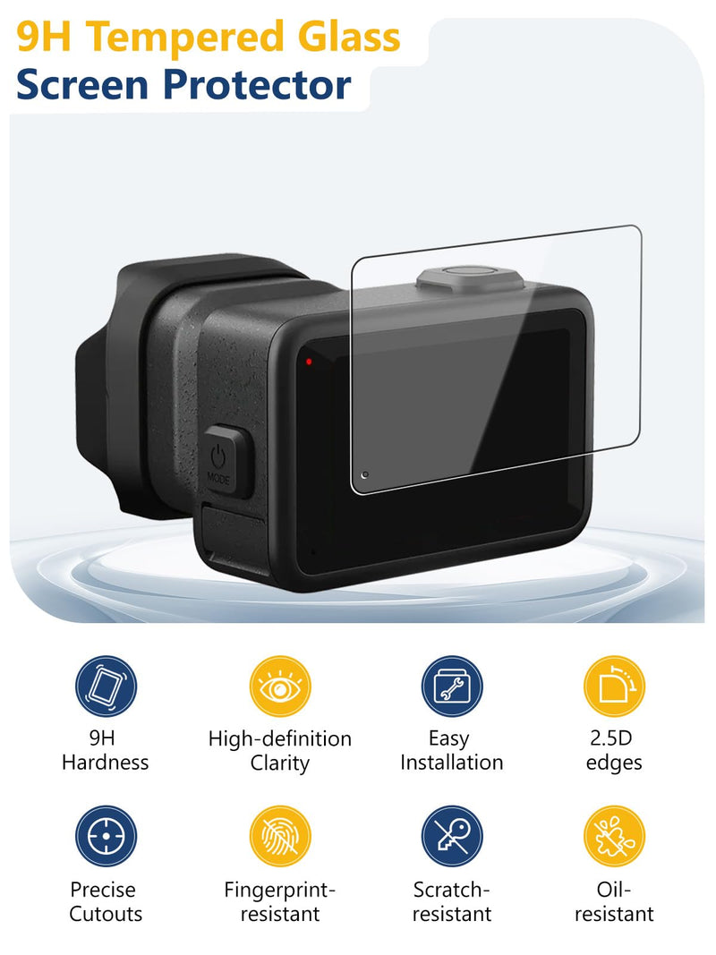 for GoPro MISSION 1 PRO/MISSION 1 Tempered Glass Screen Protector, 3-Piece Set: Front Screen + Lens + Rear Screen, 9H Hardness Anti-Scratch, Bubble-Free HD Clarity