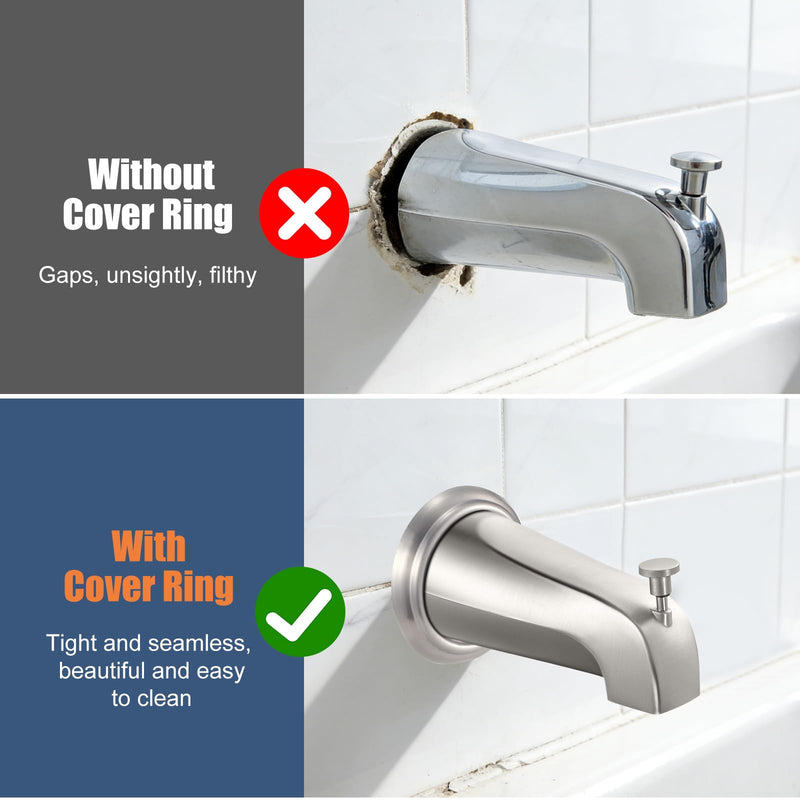 Universal Bathtub Tub Spout with Diverter, Fits 1/2" Slip-Fit Copper Pipe Connection, Pull Down Bathtub Faucet Spout Replacement, Includes Metal Cover Ring (Brushed Nickel) Brushed Nickel