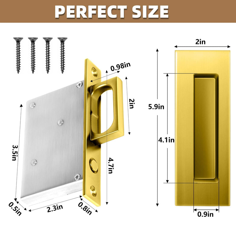 6-Inch Pocket Door Hardware Set - Complete 304 Stainless Steel Kit with Pop-Out Ring Pocket Door Handle, Edge Pull,Door Thickness Minimum 1 7/14 inches Gold