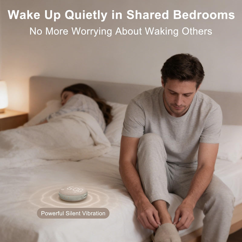 SolaceRise Super Loud Alarm Clock for Heavy Sleepers: Vibrating Digital Auto-Dim Clock with Bed Shaker for Hearing Impaired - Portable Rechargeable Battery for Bedroom Travel Dorm - Putty