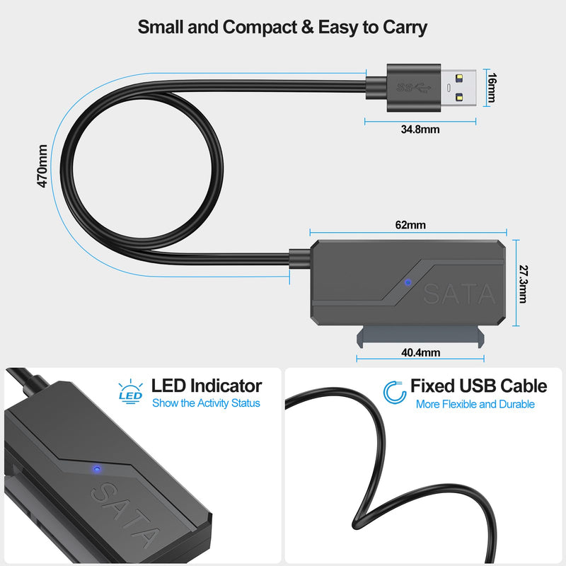 SATA to USB Adapter with Power, USB 3.0 to SATA III Converter with 12V 24W Adapter External Hard Drive Cable for 2.5 3.5 Inch HDD SSD UASP Seagate WD Hitachi Toshiba 1 SATA to USB 3.0 with Power