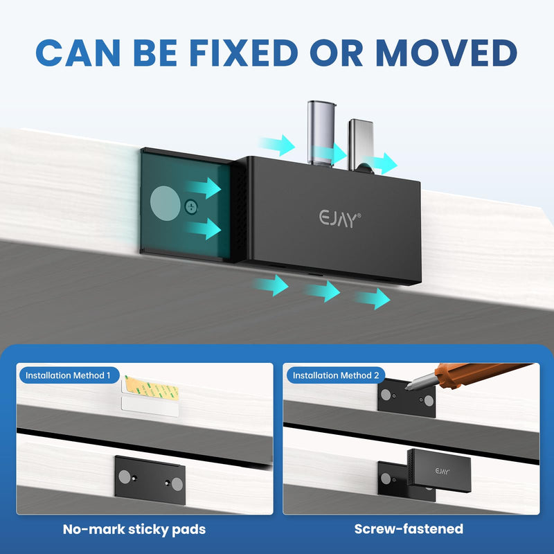 EJAY 10Gbps Magnetic USB-C Hub, 4-Port USB 3.2 Gen2 Data Transfer, Includes Sliding Rail, Screws and Sticky Pads for MacBook Laptop PC, Black Hub+1 Slide Rail