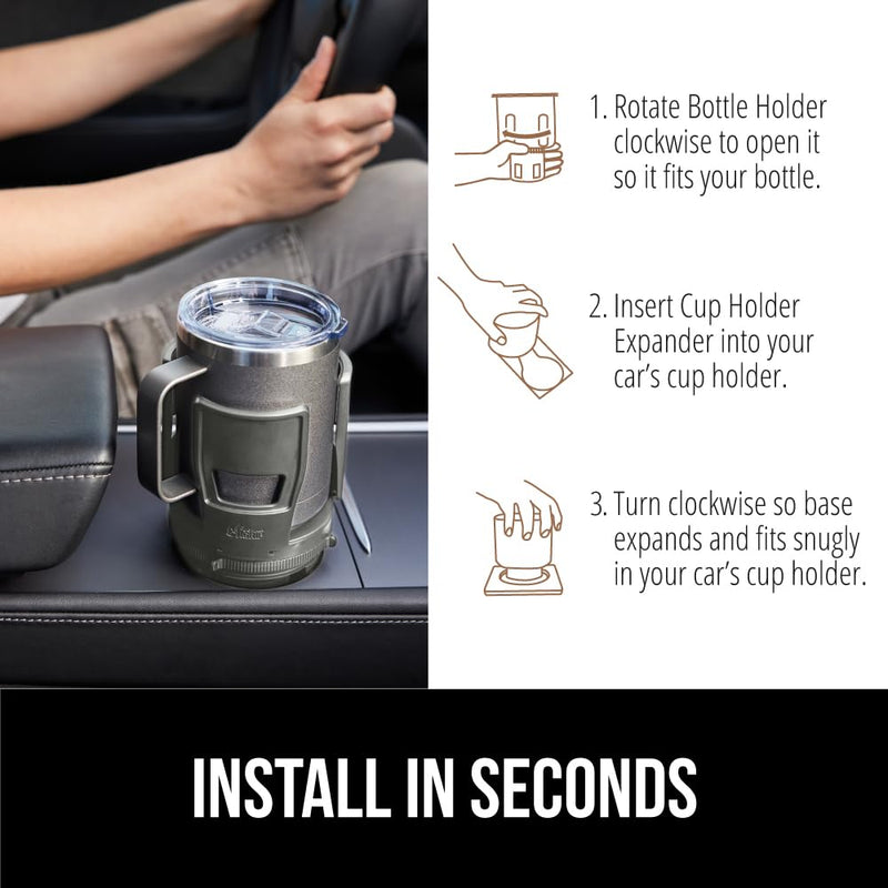 GORILLA GRIP Patent Pending Car Cup Holder Expander, Keeps Large Drink Cups Secure, Expands Fits Yeti, HydroFlask, Stanley 18 to 48oz Large Water Bottles, Coffee Mug, Adjustable Arms Insert, Gray 1