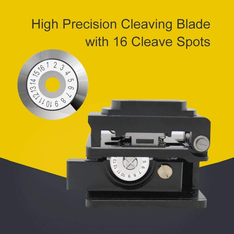High Precision Optical Fiber Cleaver with 16 Cleaving Spots and 48000 Cleaves Fiber Cutter Tool with FTTH Fiber Holder for 0.25mm 0.9mm 3.0mm Coating Diameter Fiber