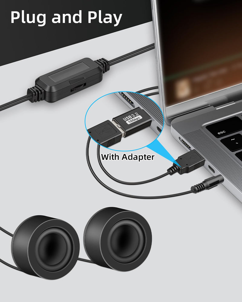 6W 3.5MM MINI Computer Speaker for Desktop(1.3M) | Small PC Speaker,MINI Computer Speakers USB Power with USB C Adapter and Volume Control for Monitor,Laptop,Phone,MP3