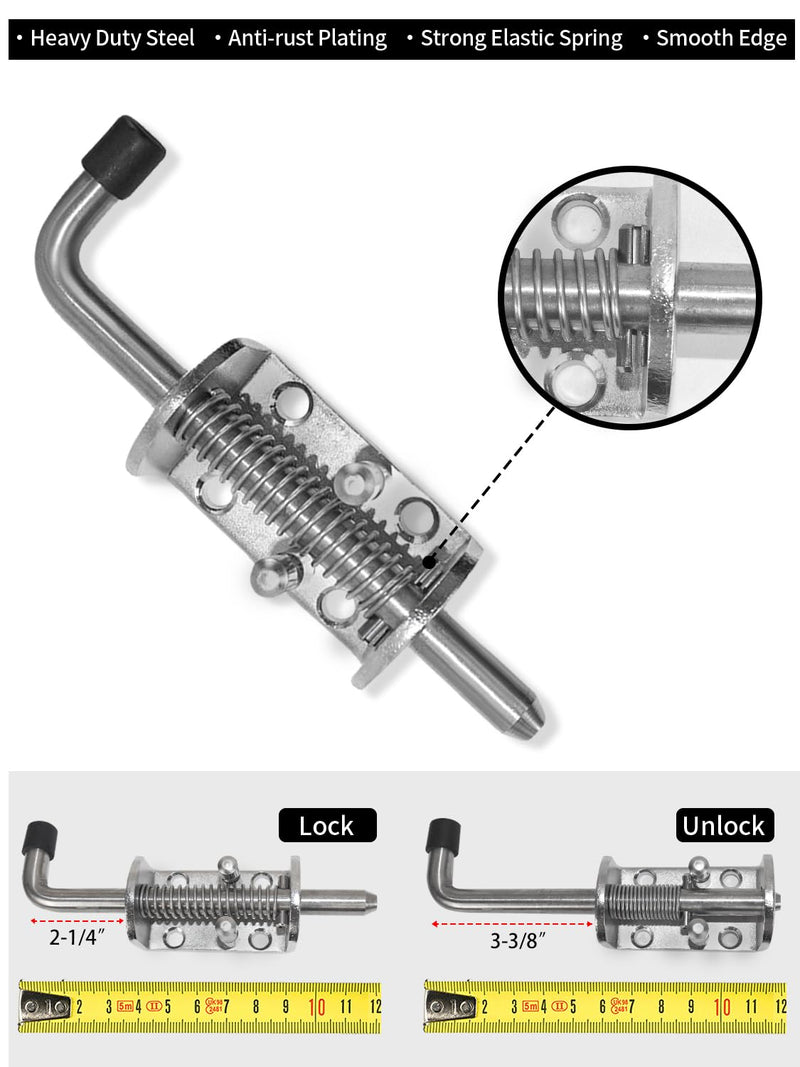 Spring Loaded Gate Latch Pin Barrel Bolt Durable for Shed Doors Wood Metal Gate - 2pcs (Heavy Duty SS 2pcs) Heavy Duty SS 2pcs