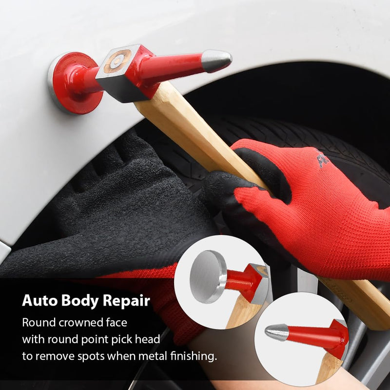 FIRSTINFO A15133 Straight Point Pick Finishing Auto Body Hammer Panel Beating with Hickory Handle, Weight 0.84 lbs.