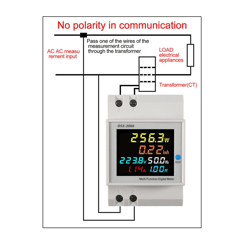 AC Power Meter Digital Voltmeter Ammeter AC 40-300V 100A Din Rail Frequency Factor Current Ampere Voltage Energy Display 6 in1 Single Phase Multifuction Electricity Usage Monitor (External CT) External CT