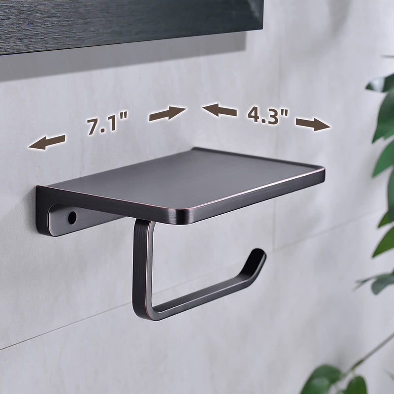 Toilet Paper Holder with Phone Shelf Storage, Wall Mounted Bathroom Accessories Rustproof Tissue Roll Holders Dispenser, Oil Rubbed Bronze