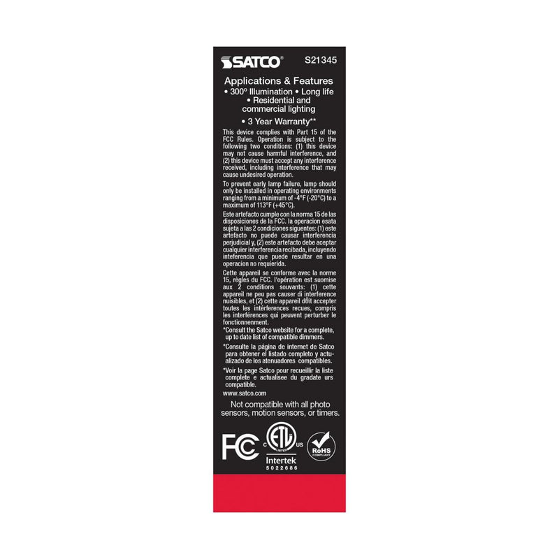 Satco 5.5-Watt LED E26 Light Bulbs, 3000K, 15000 Hour Rating, Dimmable, Wet Location, 6 Pack