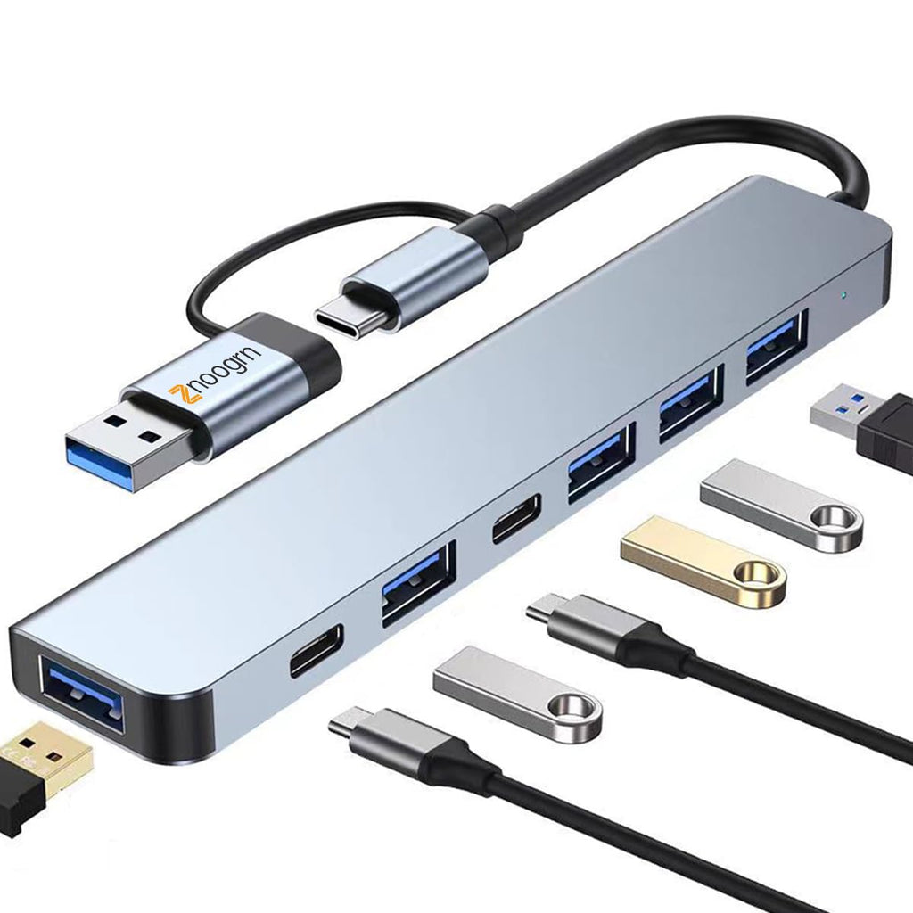 【Upgrade】 USB C & USB Hub with USB 3.0, USB 3.0 Hub for Laptop, 7 in 1 USB 3.0 Hub with USB C Data Port Compatible with MacBook Pro, iPhone 15, iPad Air, Dell XPS, HP, ect