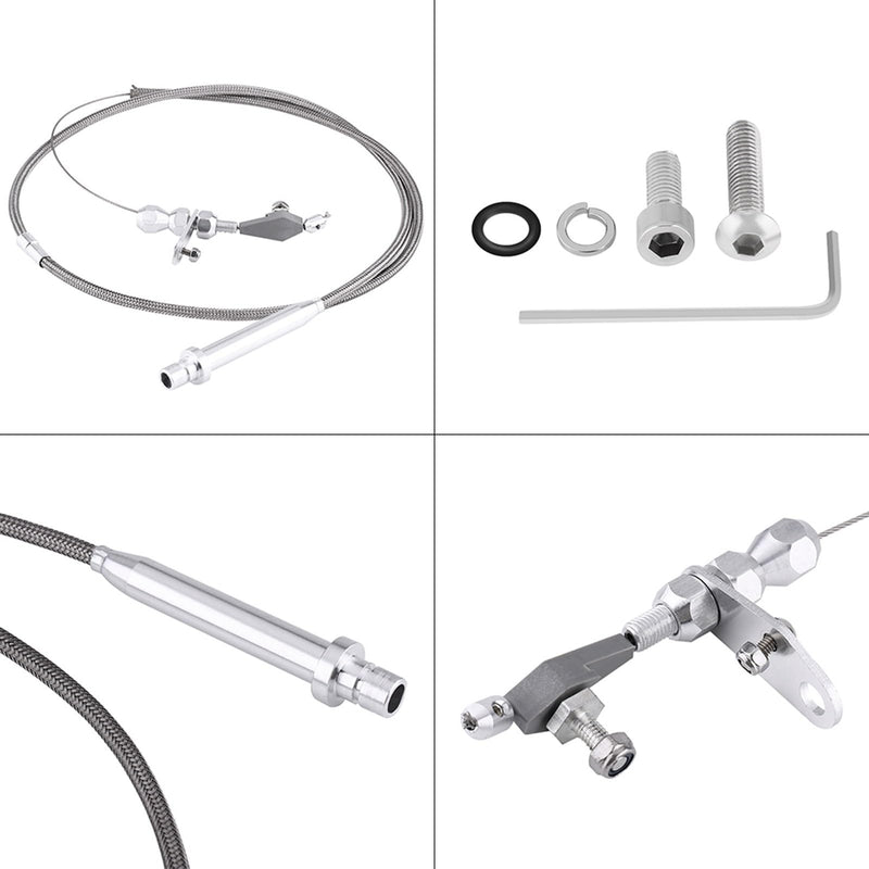 Keenso Th350 Kickdown Cable, Silver Stainless Steel Braided Kickdown Cable for 350 Turbo Transmission Assembly Detent Kickdown for Chevy TH350