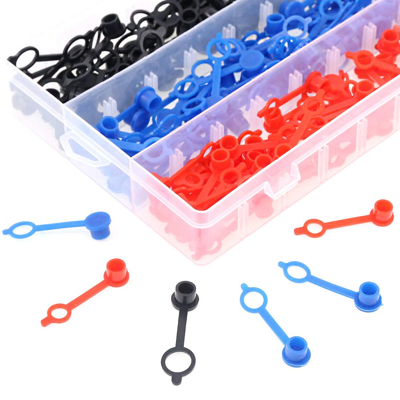 Glarks 300Pcs M6(Red) M8(Yellow) M10(Black) Grease Zerk Fitting Caps Assortment Kit Brake Bleeder Screw Caps Dust Cover With Keeper