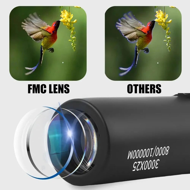 Portable Binoculars, 3000x25 Long-Focus HD Professional Monocular for Adults, Suitable for Outdoor Camping and Hunting (Black) Black