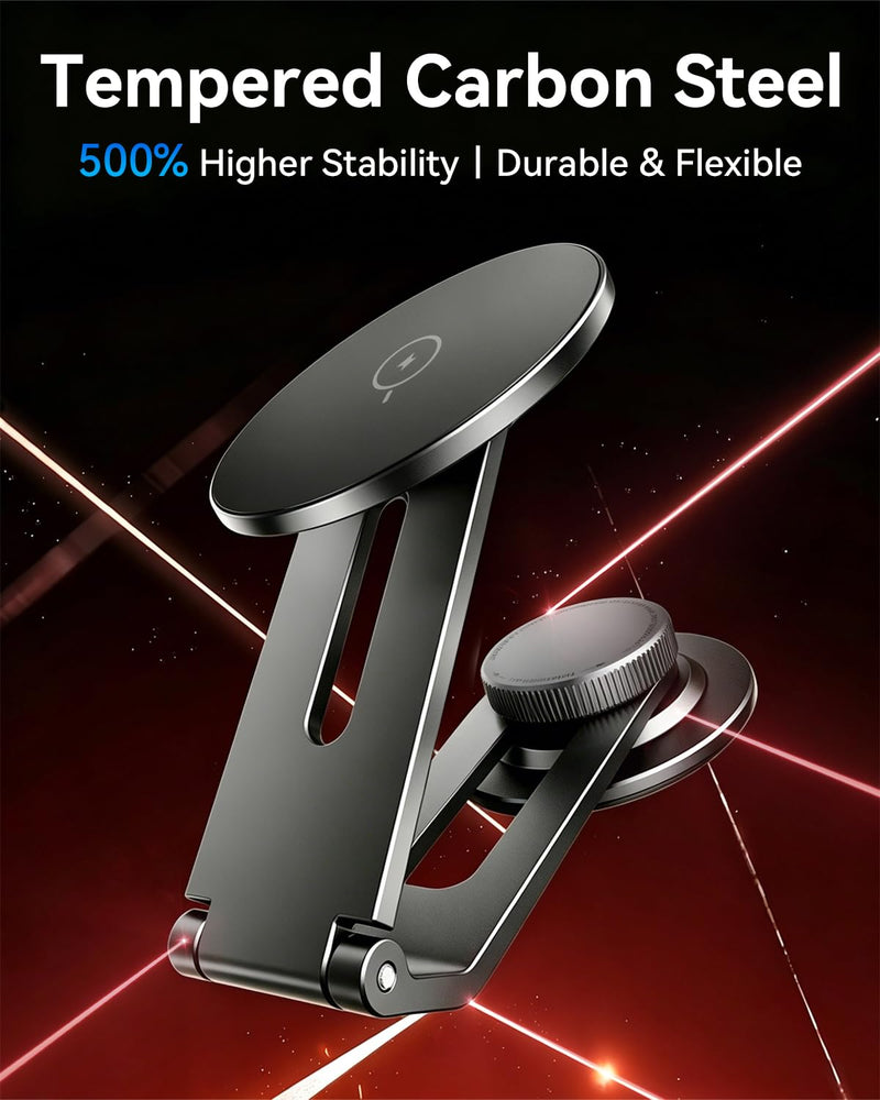 15W Wireless Charger Phone Mount for Tesla, Foldable & Extendable Metal Car Holder with Strong N55 Magnet, 360° Adjustable Stand for Tesla Model 3/Y/S/X/Cybertruck, Only Design for MagSafe